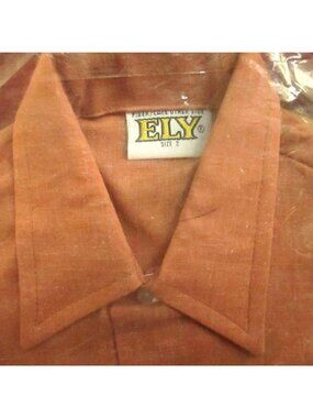 BOYS 2T Vintage 1970's Shirt ELY SALMON PINK FLECK THIN HIPPY SHIRT USA NEW